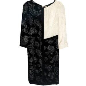 Thom Browne black/white velvet long sleeve shift dress size 2